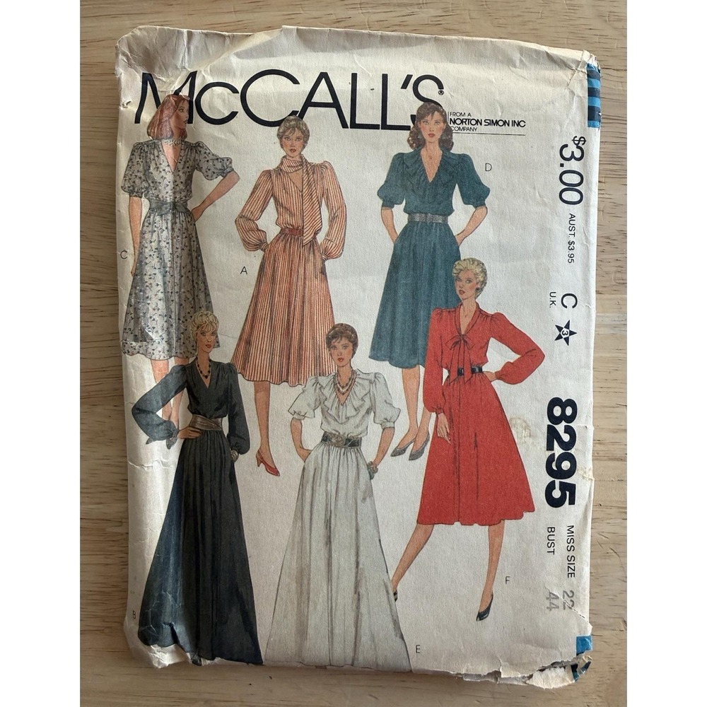 McCall's Pattern 8295 Dress in 2 Lengths w Sleeve Variations Size 22 B44 Uncut